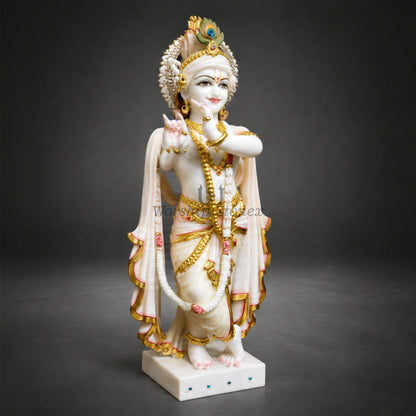 18 inch Makrana Marble Lord Krishna Statue