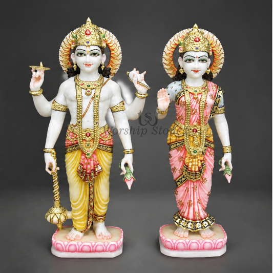 12 inch Divine Laxmi Narayan Vietnam White Marble Murti Set