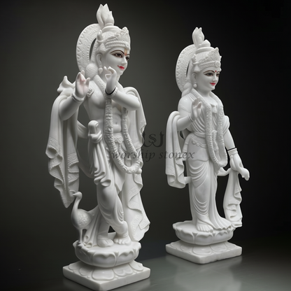 24 Inch White Marble Radha Krishna Idol