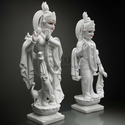 24 Inch White Marble Radha Krishna Idol