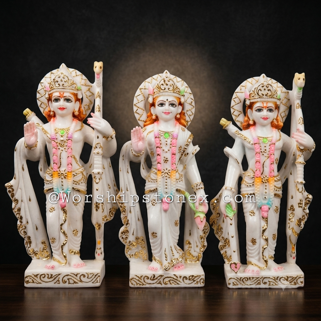 7inch Ram Darbar Marble Statue Lord Ram Sita Lakshman Hanuman Murti