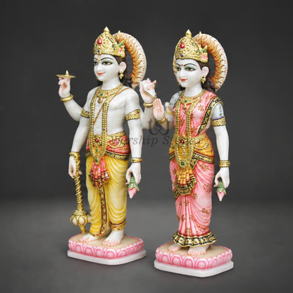 12 inch Divine Laxmi Narayan Vietnam White Marble Murti Set