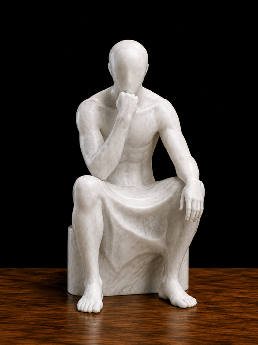 Faceless Thinker Marble Sculpture – Modern Abstract Handcrafted Statue - 30 inch