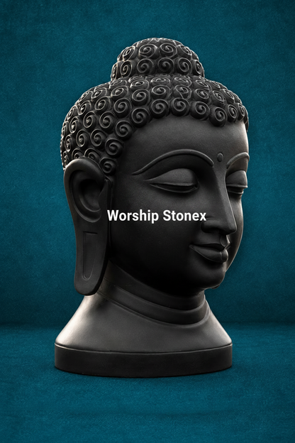 15 Inch Black Marble Buddha Head Statue | Meditating Buddha Bust for Home, Office & Meditation Decor