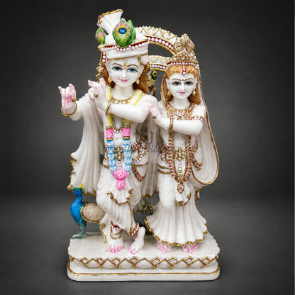 20 Inch White Makrana Marble Radha Krishna Murti