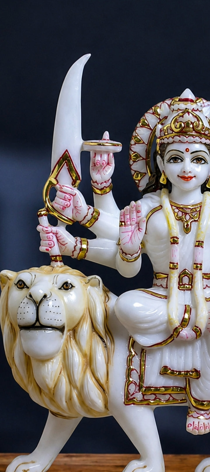 12 inch Marble Durga maa Idol with Gold Work