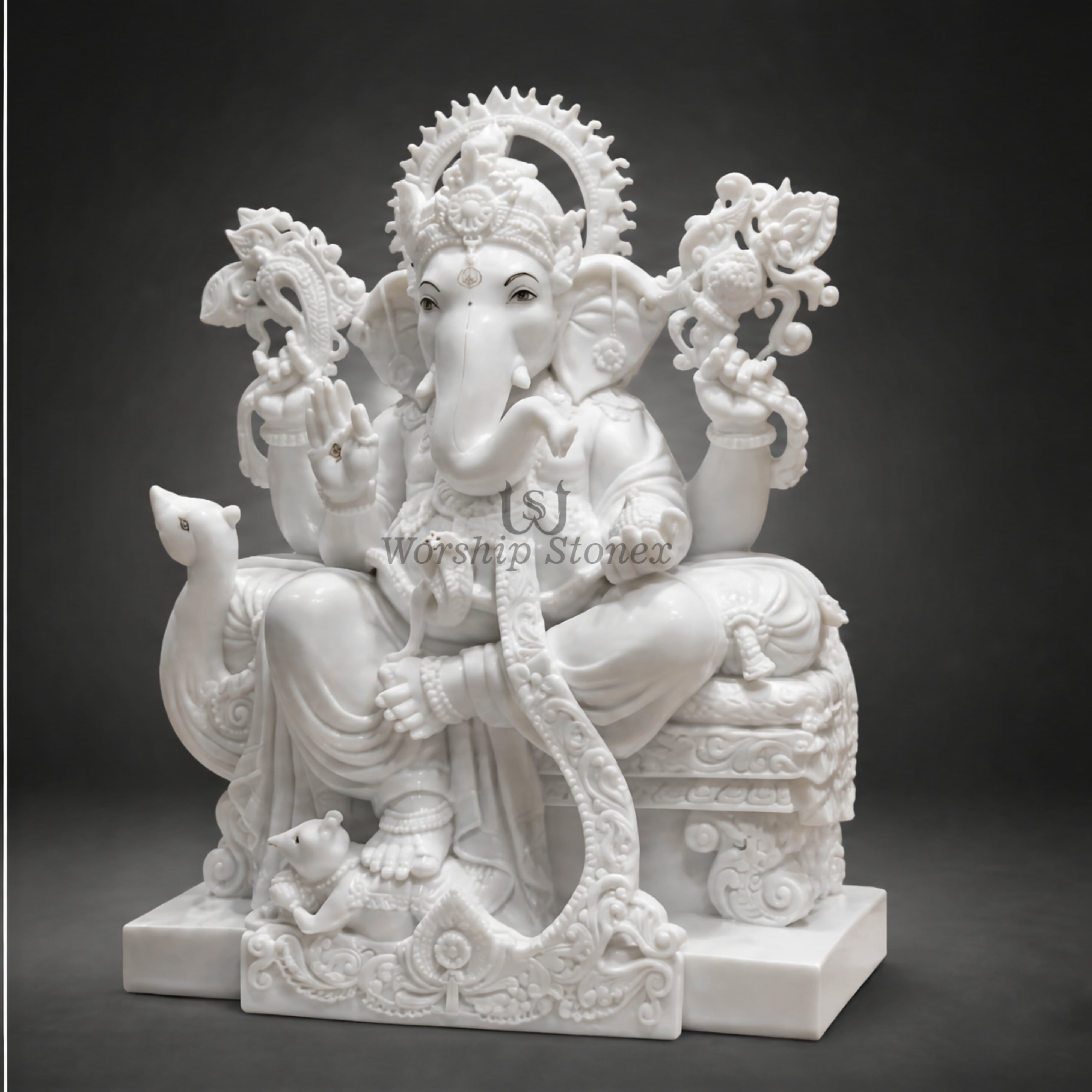 24 Inch White Marble Lord Ganesha Moorti