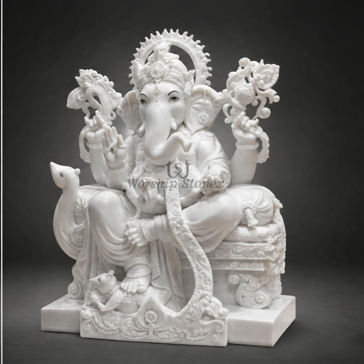 24 Inch White Marble Lord Ganesha Moorti