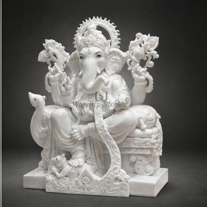 24 Inch White Marble Lord Ganesha Moorti