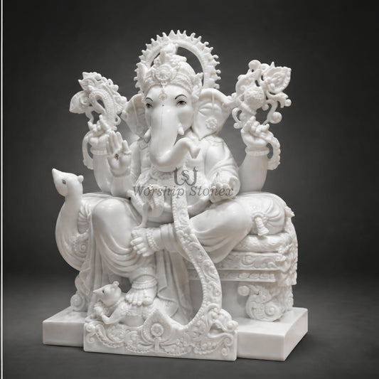 24 Inch White Marble Lord Ganesha Moorti