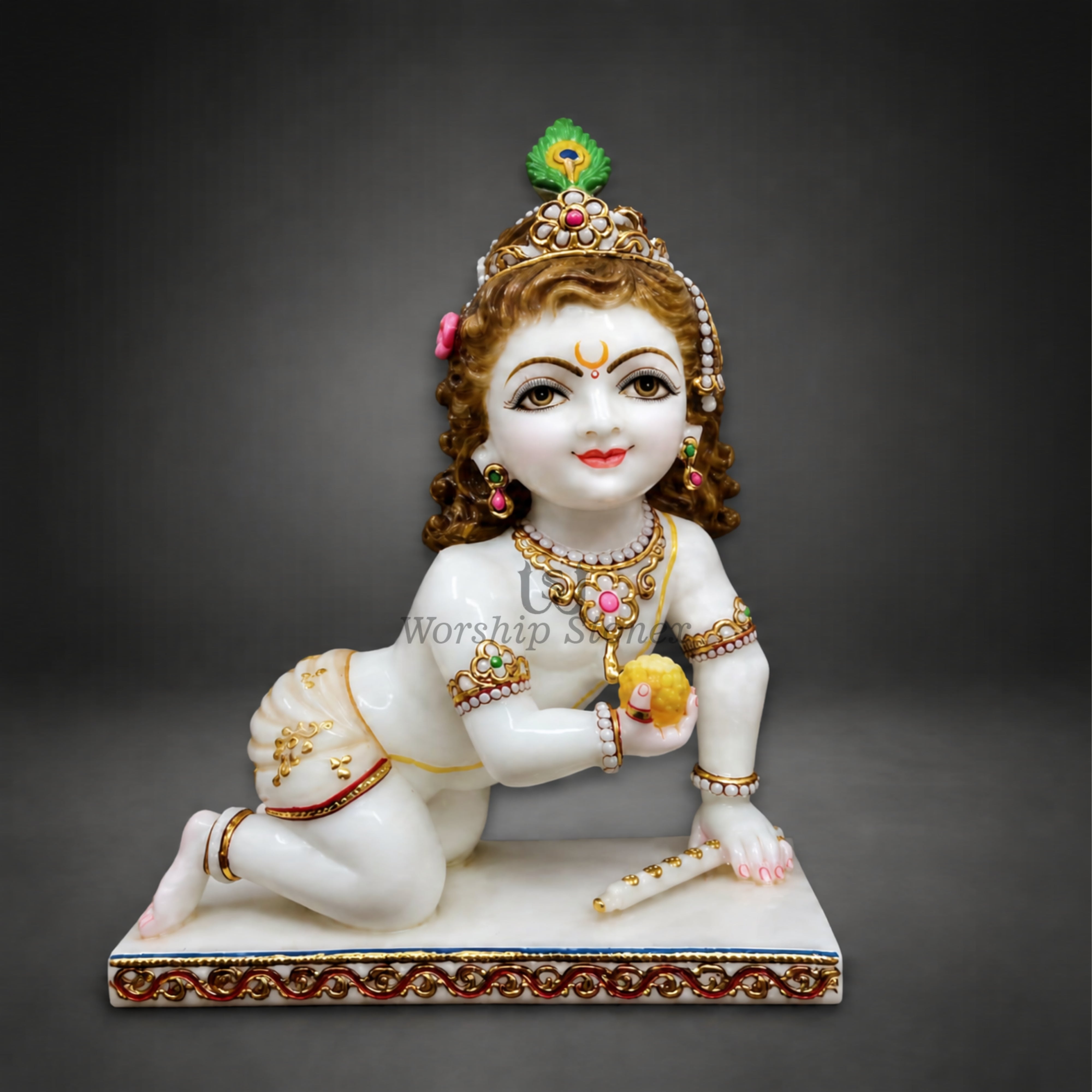 15 Inch White Marble Laddu Gopal Moorti
