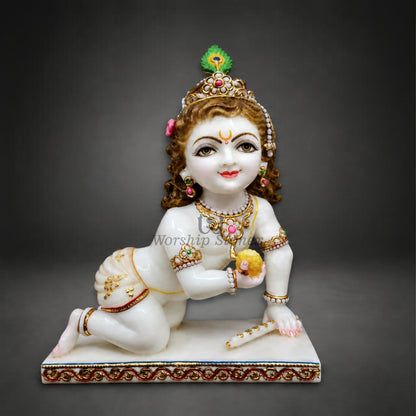 15 Inch White Marble Laddu Gopal Moorti