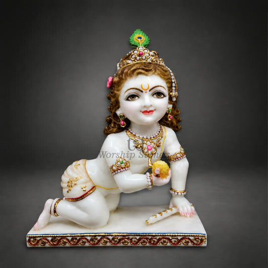 15 Inch White Marble Laddu Gopal Moorti