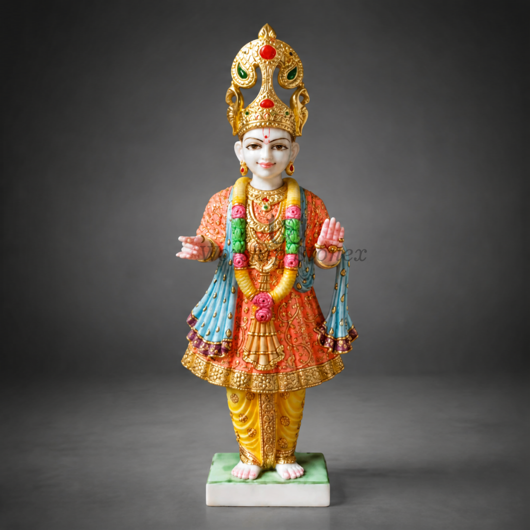 18 Inch Colorful Swaminarayan Bhagwan Marble Murti | Swaminarayan Statue & Idol