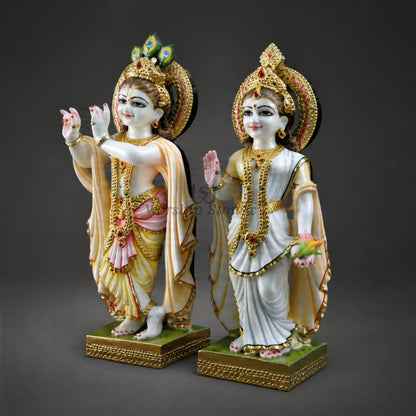 6 inch to 24 inch Makrana Marble Radha Krishna Murti with Multicolour Hand-Painted Detailing