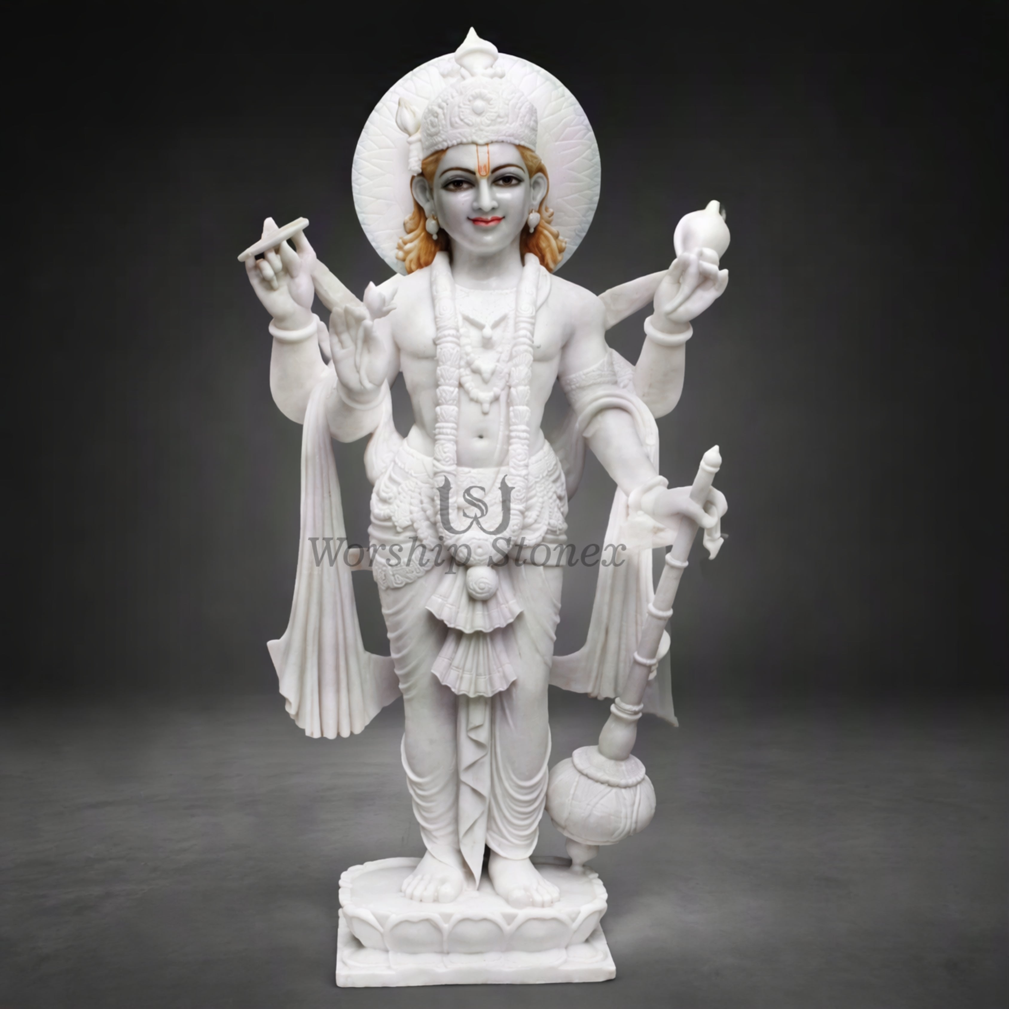 12 inch Pure White Vietnam Marble Lord Vishnu standing Statues