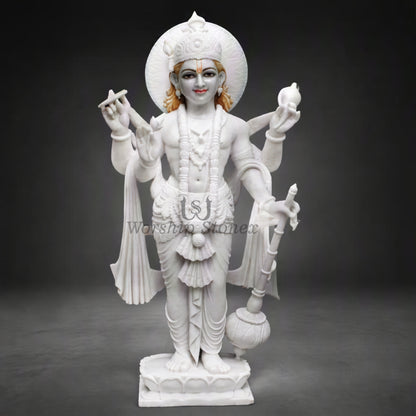 12 inch Pure White Vietnam Marble Lord Vishnu standing Statues