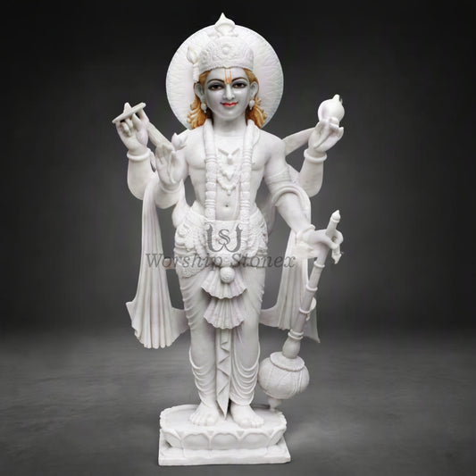 12 inch Pure White Vietnam Marble Lord Vishnu standing Statues