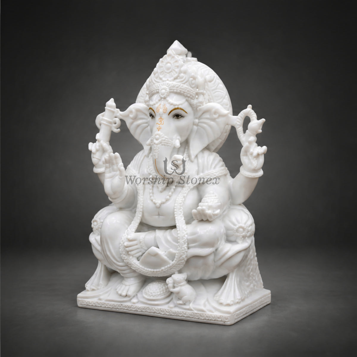 12 inch Pure White Marble Seated Ganesha Statue