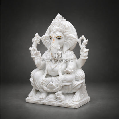 12 inch Pure White Marble Seated Ganesha Statue