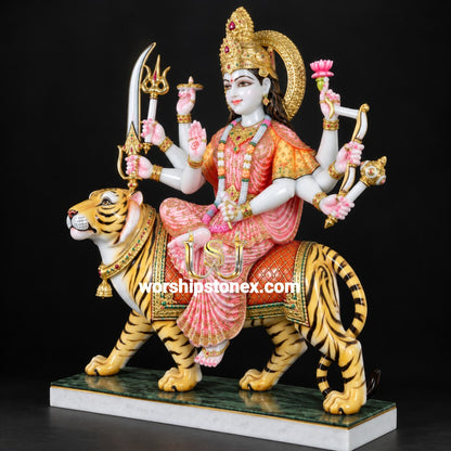 2 Feet Durga Mata Marble Statue | Makrana Marble Durga Maa Murti for Home & Temple