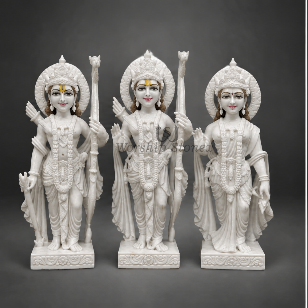 Traditional Rajasthani Carved Marble Ram Darbar Statue | Handcrafted Idol