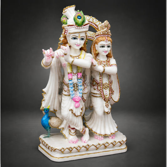 20 Inch White Makrana Marble Radha Krishna Murti