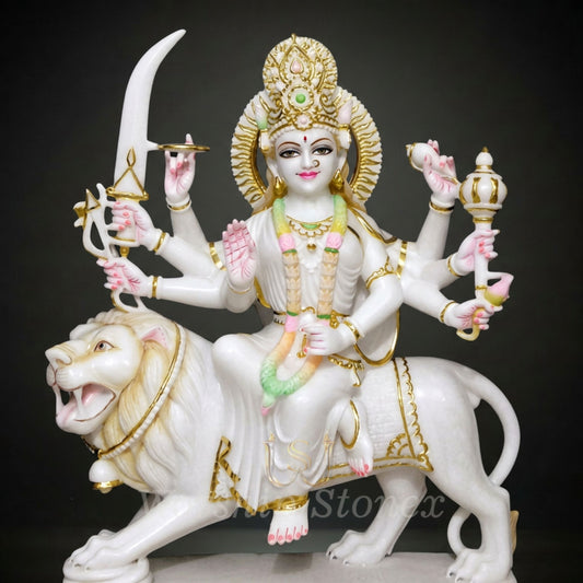 36 Inch Marble Maa Sherawali on Lion Idol