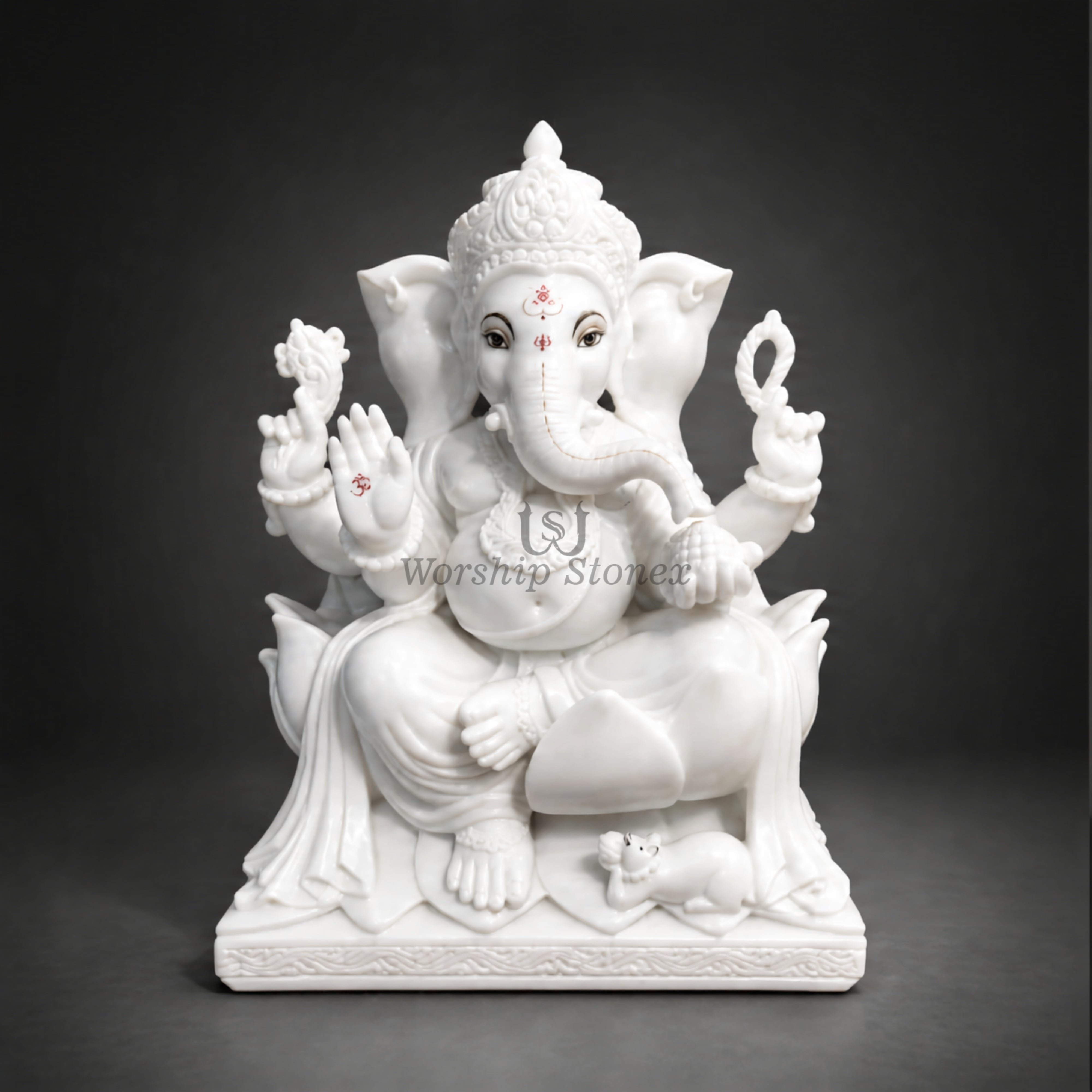 Pure White Marble Ganesha Murti – Elegant Seated Ganesh Idol