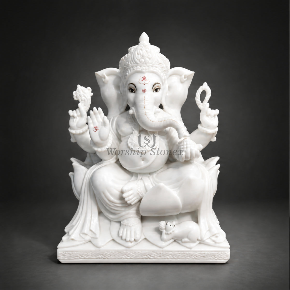 Pure White Marble Ganesha Murti – Elegant Seated Ganesh Idol