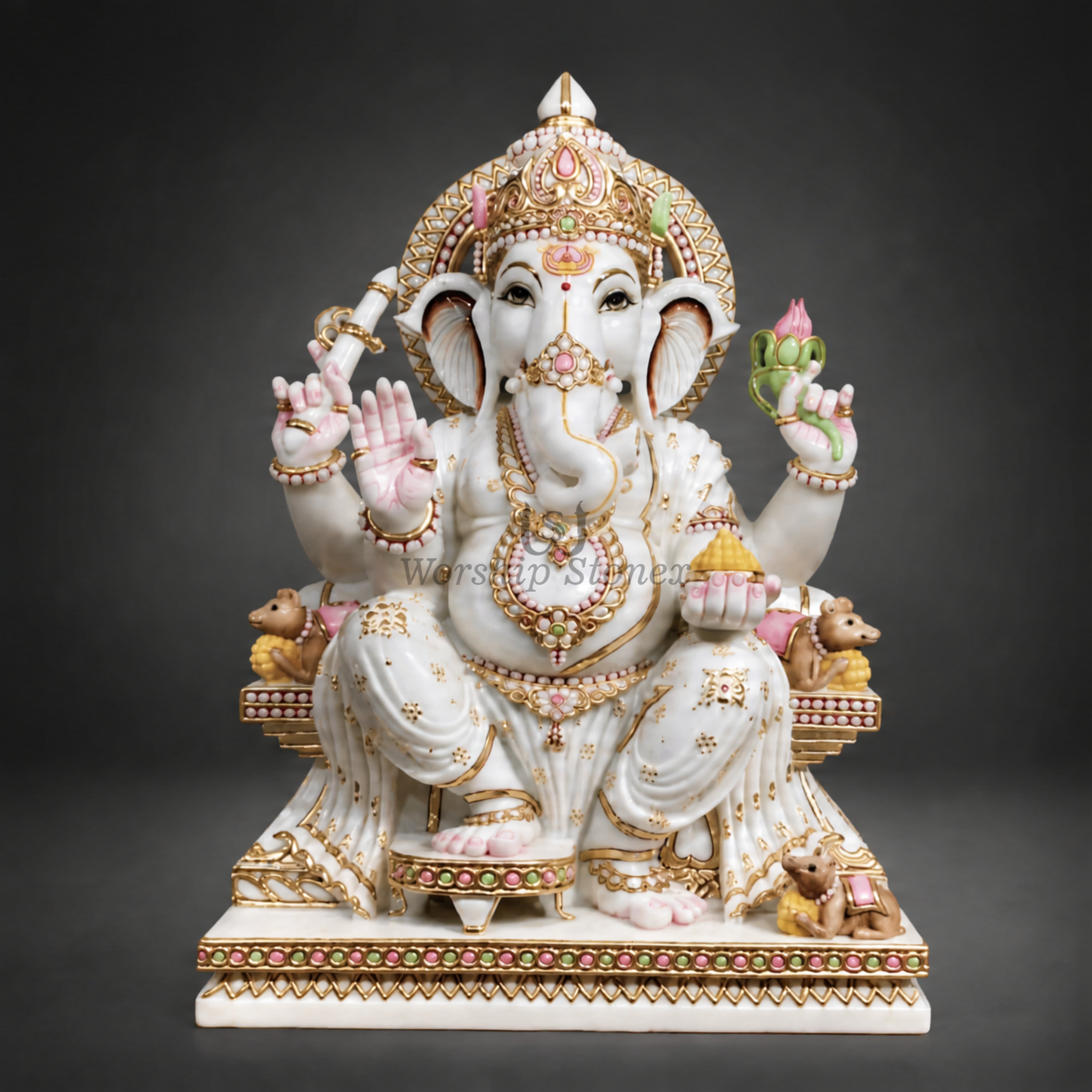 15 Inch White Marble Ganesha Murti – Premium Handcrafted Divine Idol