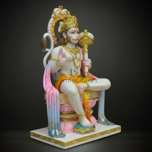 Premium Seated Marble Hanuman Ji Idol – 42 Inch