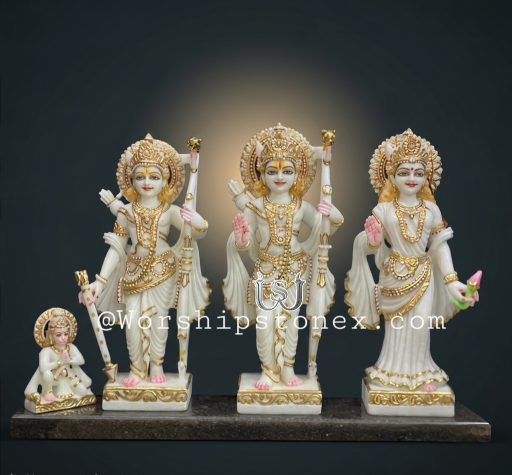 15 inch Beautifully handcrafted Marble Ram Darbar Murti