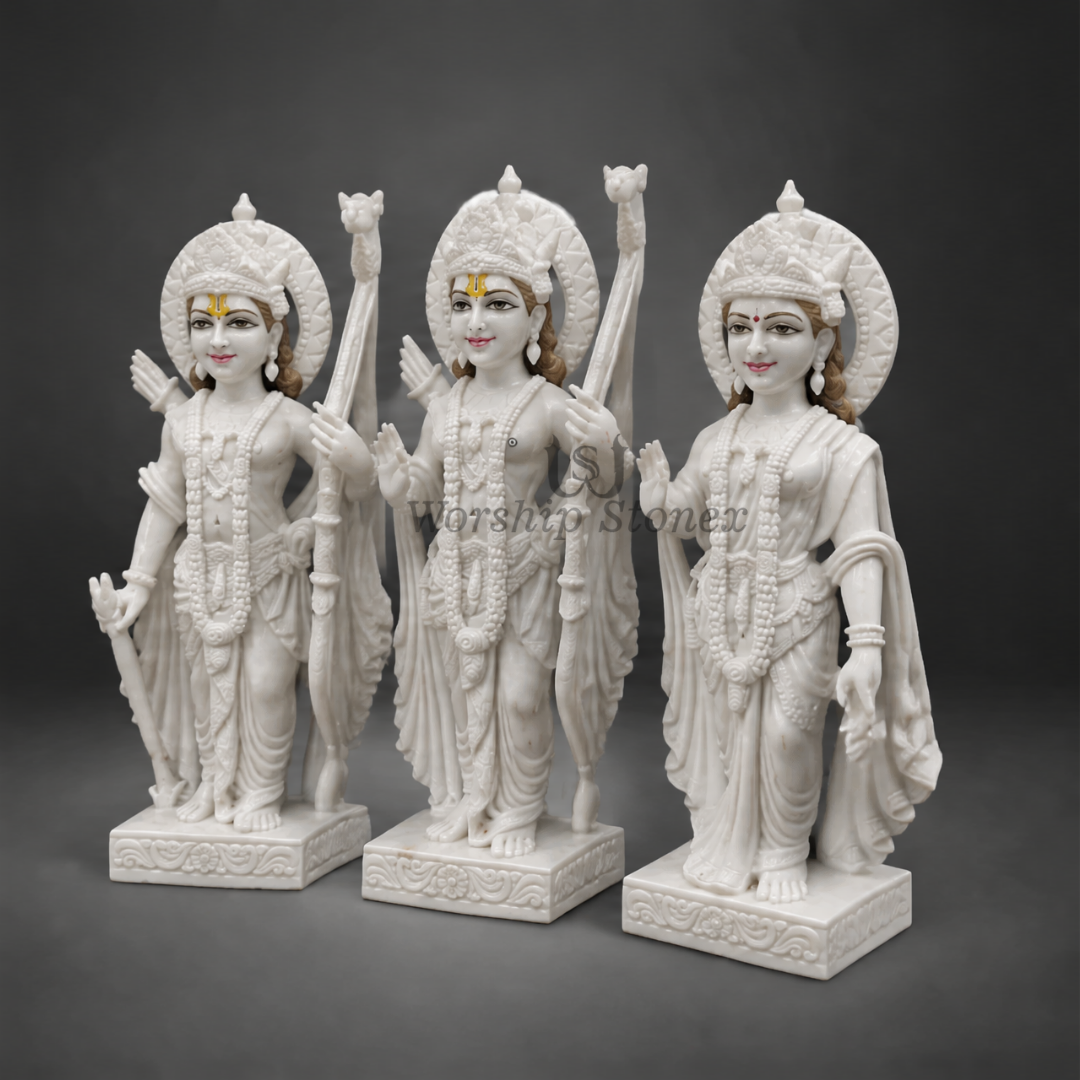 Traditional Rajasthani Carved Marble Ram Darbar Statue | Handcrafted Idol