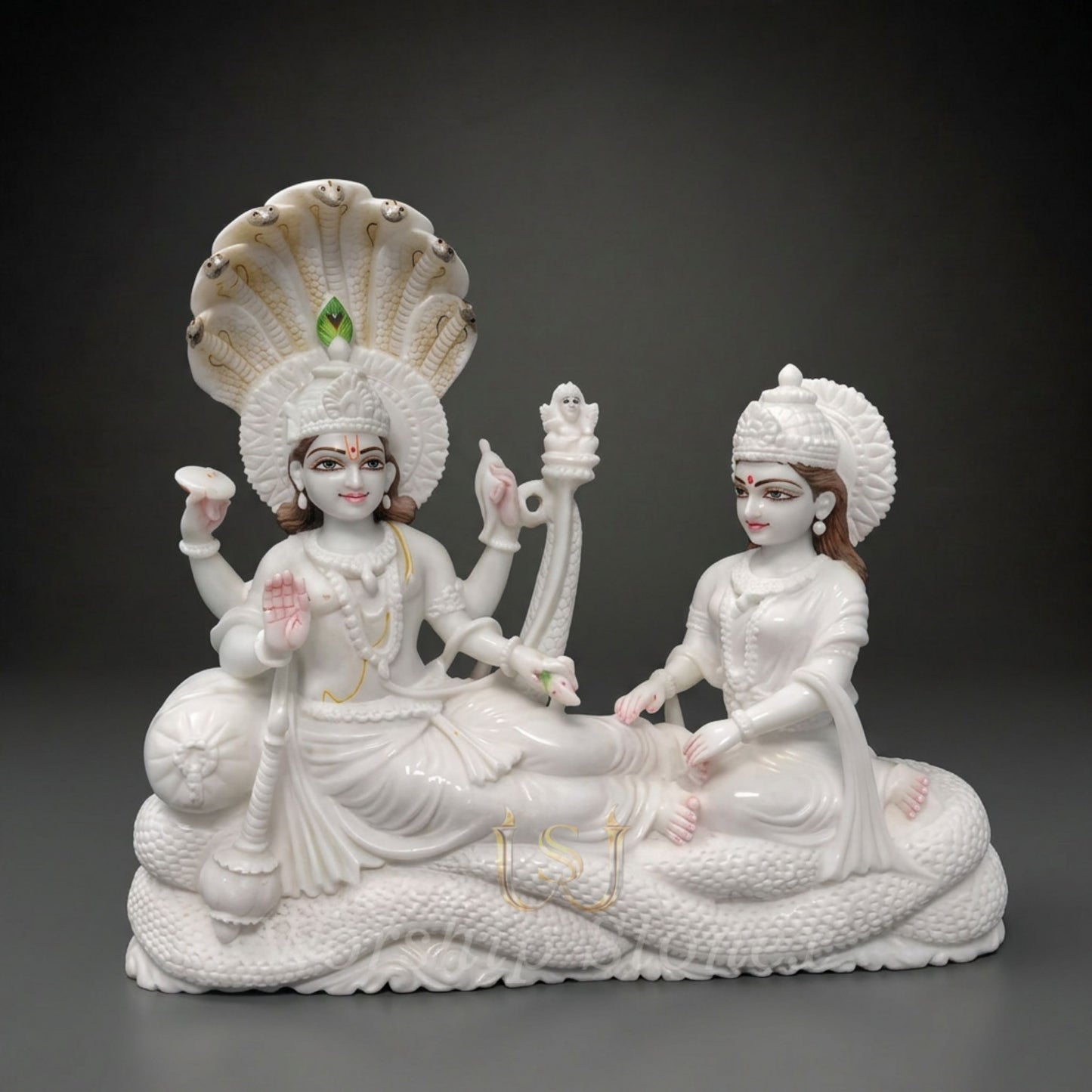 36 Inch Sheshshayi Vishnu Lakshmi Marble Idol