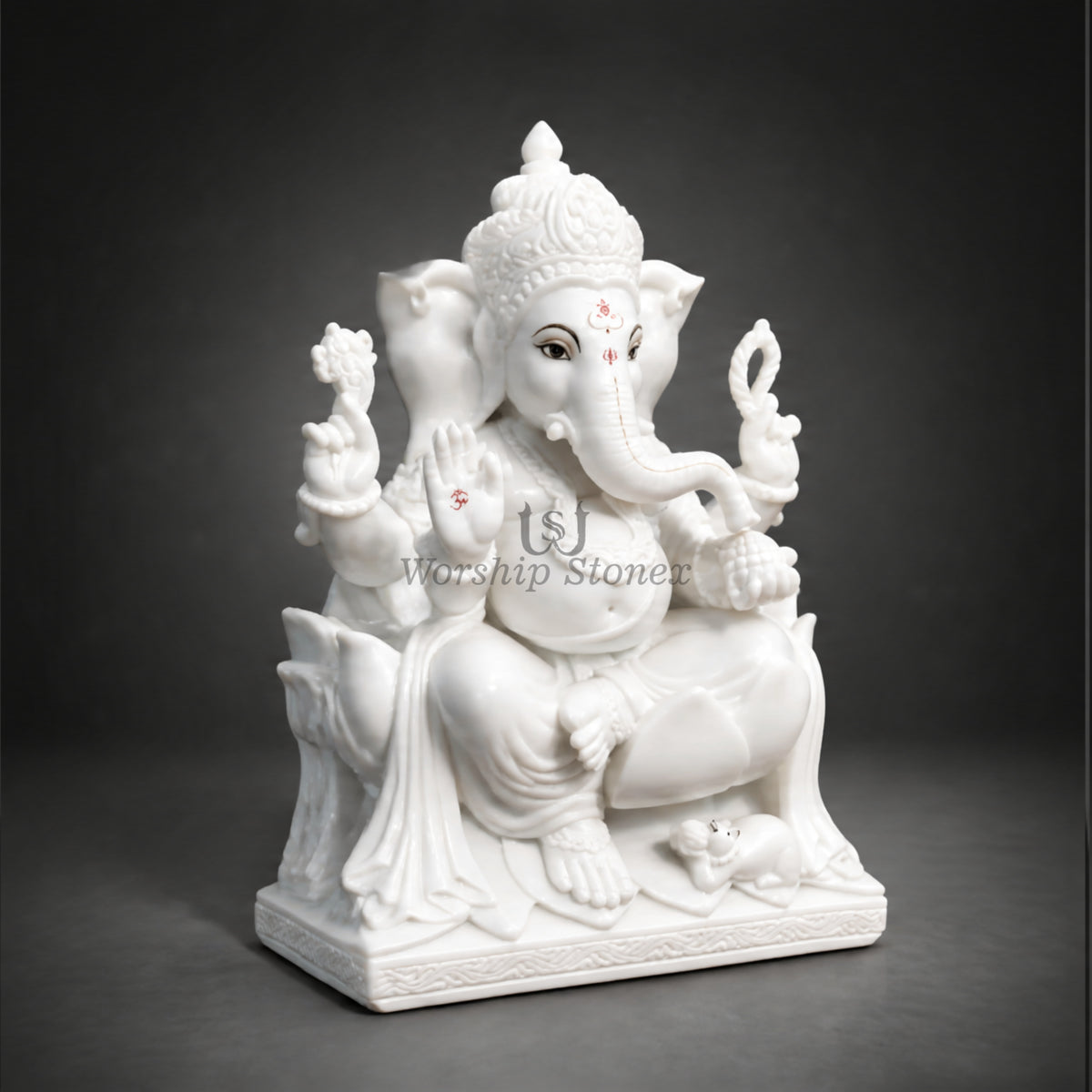 Pure White Marble Ganesha Murti – Elegant Seated Ganesh Idol