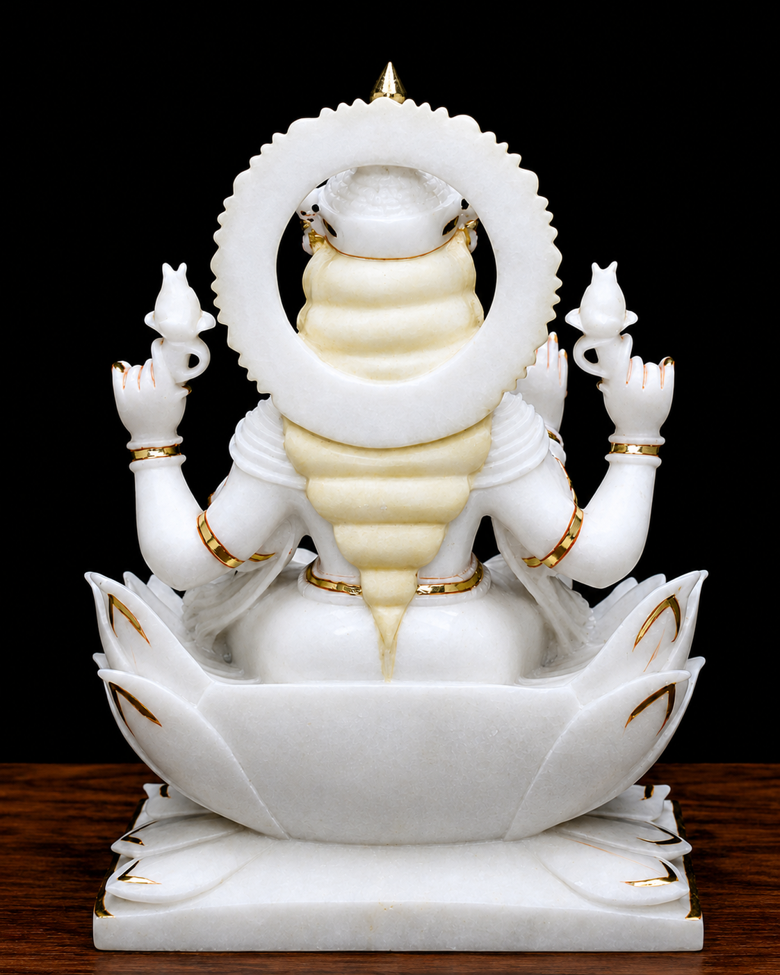 24 Inch White Marble Goddess Lakshmi Idol with Gold Hand-Painted Finish
