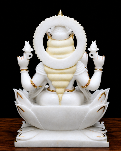 24 Inch White Marble Goddess Lakshmi Idol with Gold Hand-Painted Finish