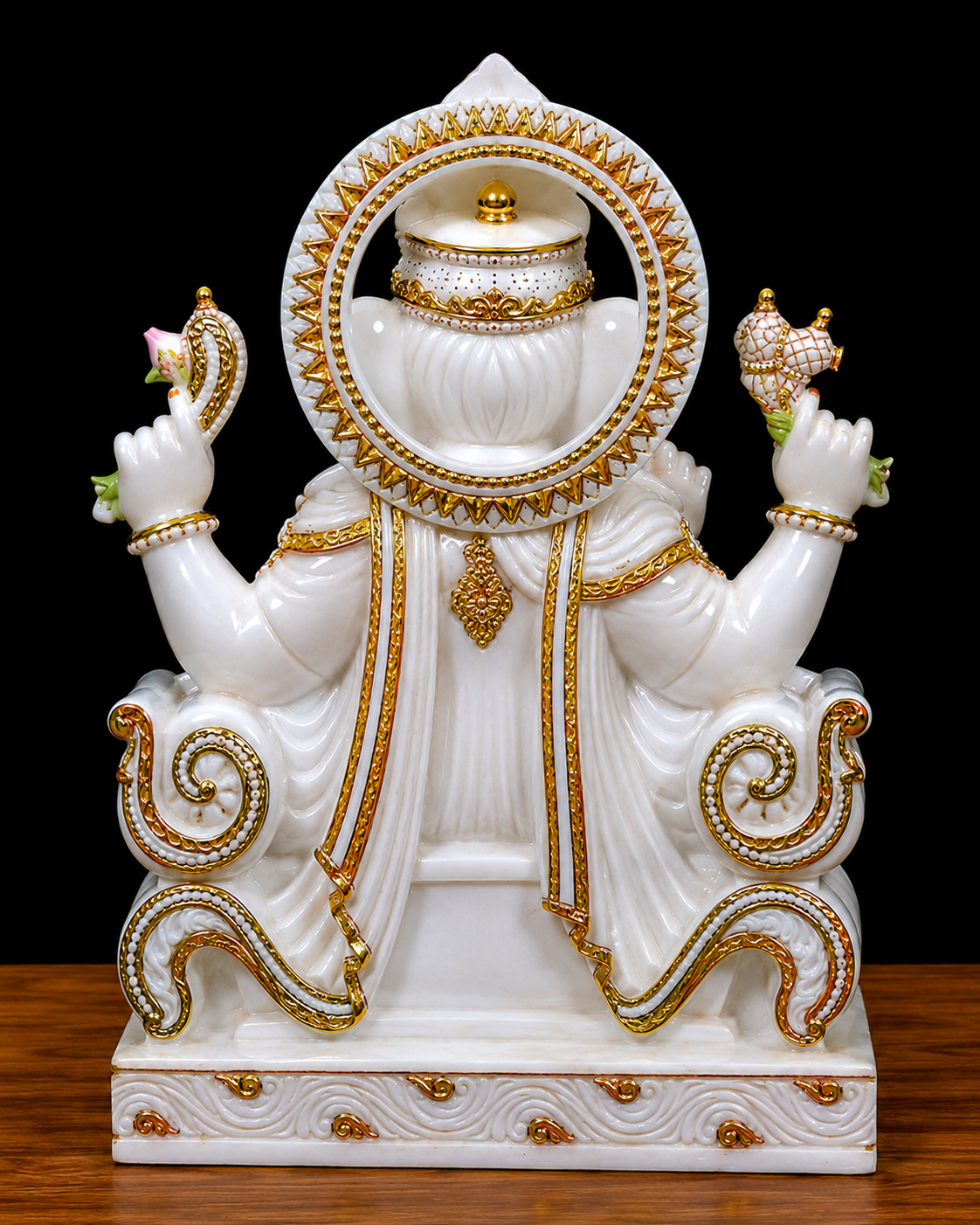 Divine Designer Gold Work White Marble Lord Ganesha Statue