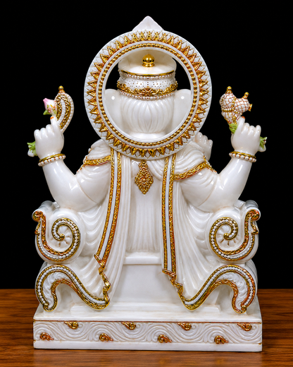 Divine Designer Gold Work White Marble Lord Ganesha Statue