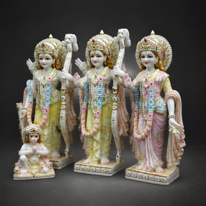 Premium 15 Inch Makrana Marble Ram Darbar Statue, idol, moorti with Detailed Jari Work