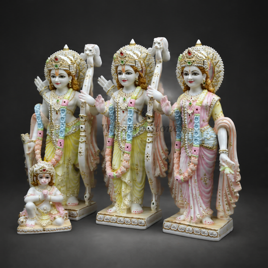 Premium 15 Inch Makrana Marble Ram Darbar Statue, idol, moorti with Detailed Jari Work