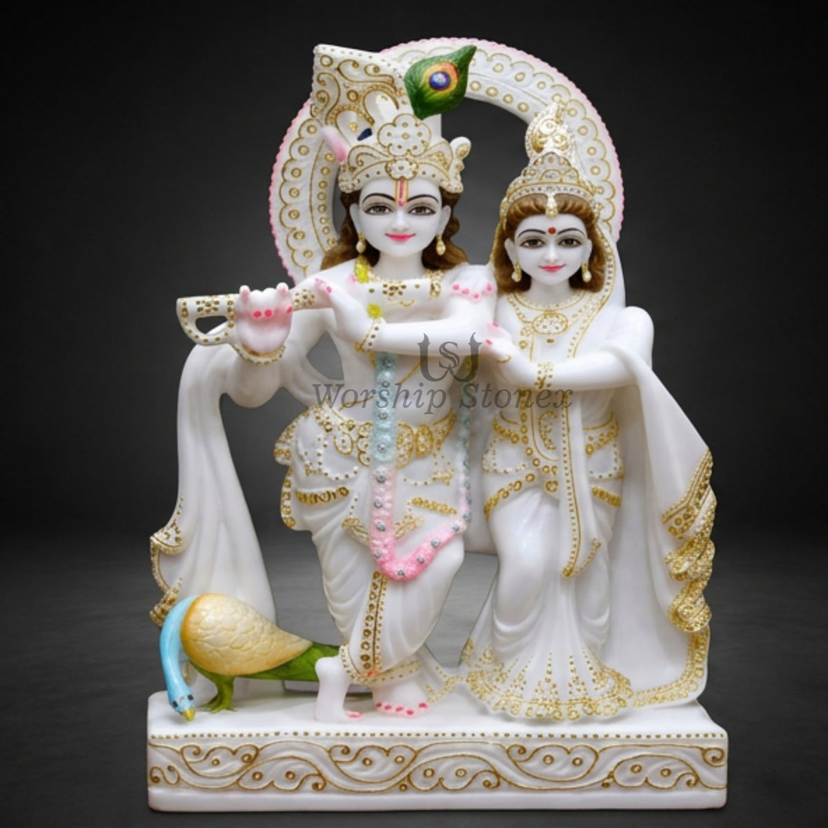 12 inch Makrana White Marble Radha Krishna Statue