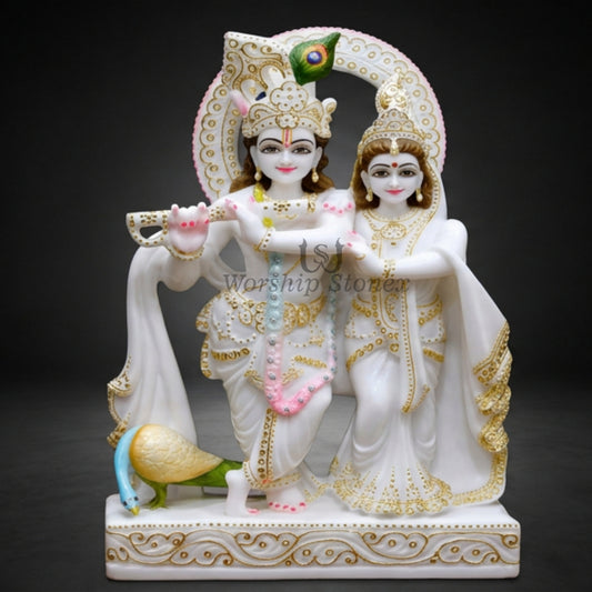 12 inch Makrana White Marble Radha Krishna Statue