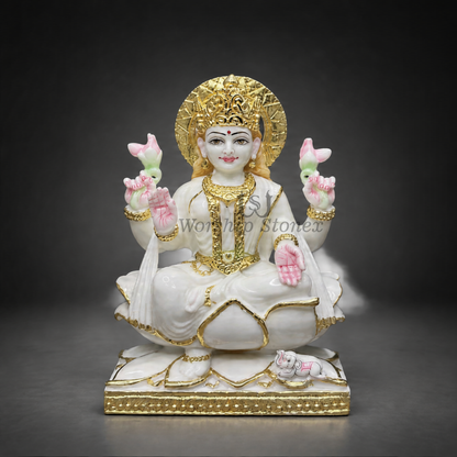 Premium Makrana Marble Laxmi Mata Statue | Handcrafted Traditional Idol