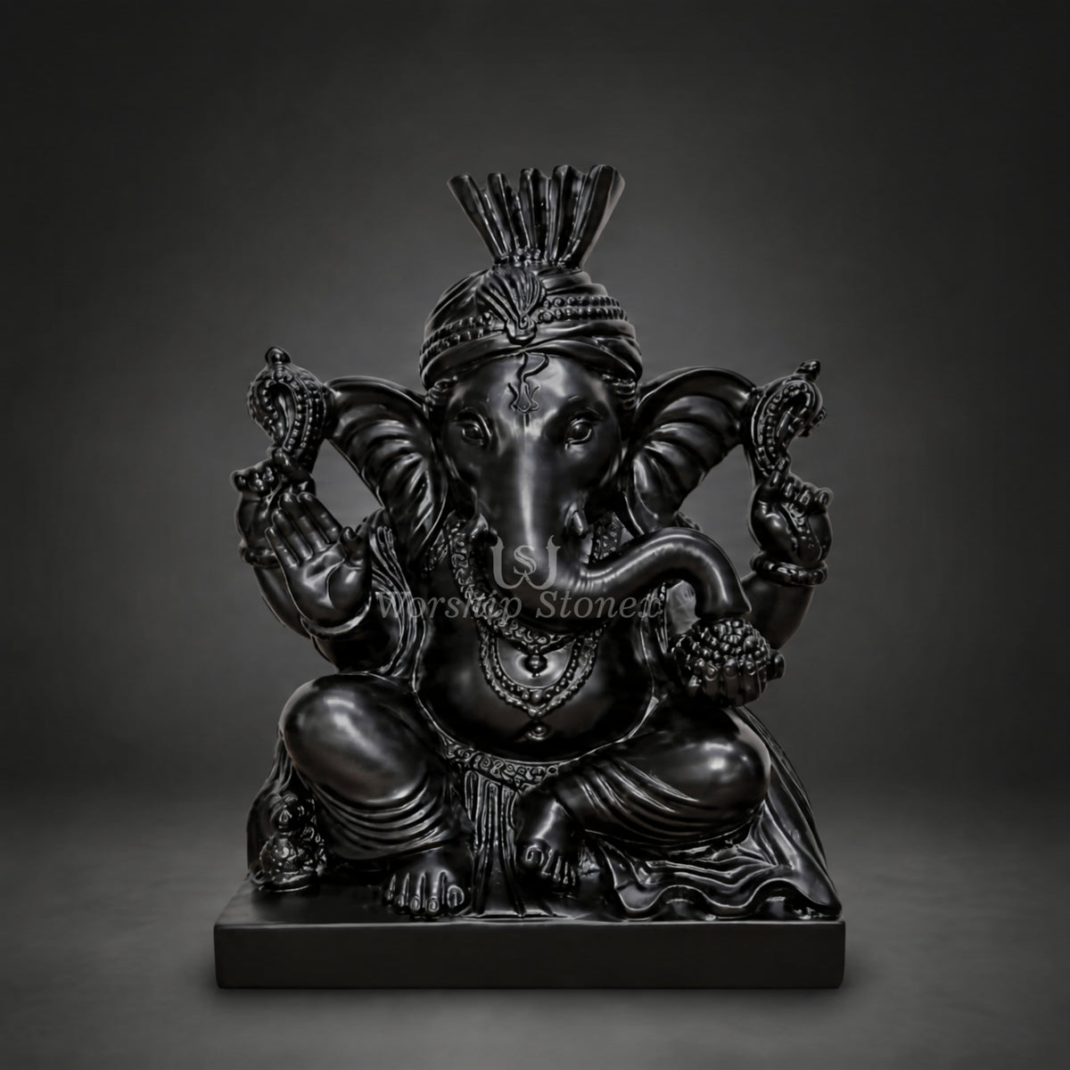 12 inch Premium Black Marble Lord Ganesha Statue with Pagdi