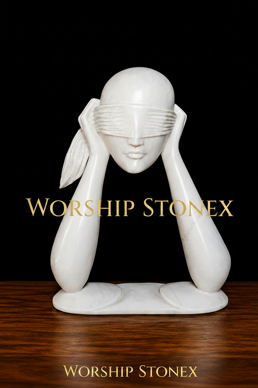 Premium White Marble Blindfold Abstract Face Sculpture  18 inch