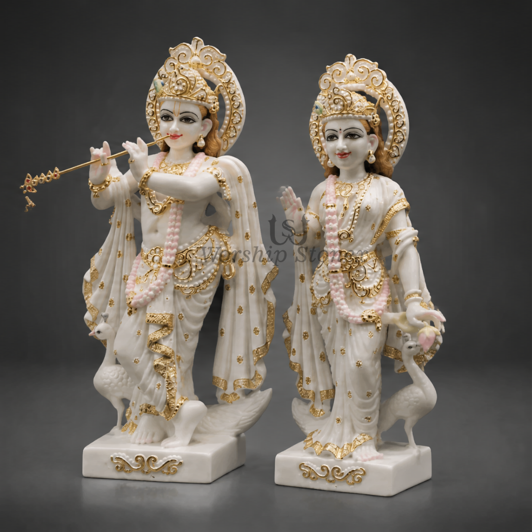 18 Inch Radha Krishna Marble Statue | Radha Krishna Idol & Murti for Home Temple