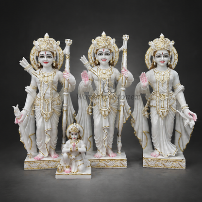Standing Position White Marble Ram Darbar Statue | Traditional Standing Sita Ram Murti handcrafted idol