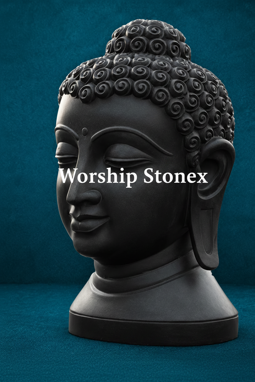 15 Inch Black Marble Buddha Head Statue | Meditating Buddha Bust for Home, Office & Meditation Decor